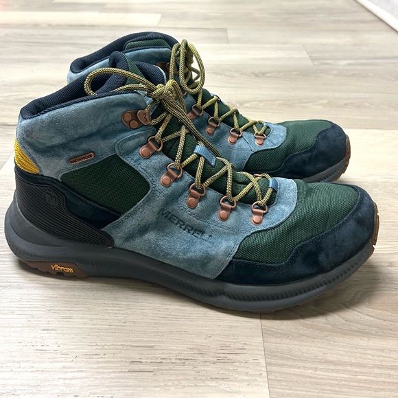 Merrell Boots Men Sz 15 Ontario Mid See America Hiking Shoes Blue Waterproof - Picture 7 of 16